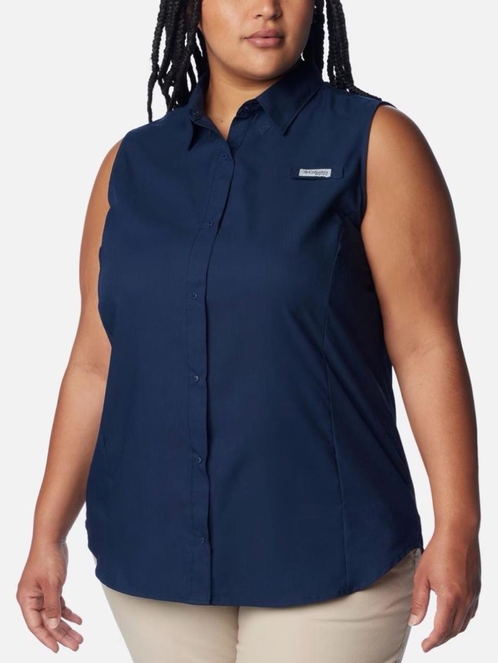 Columbia PFG Tamiami Sleeveless Shirt Women's 2XL Navy Button up UPF 40